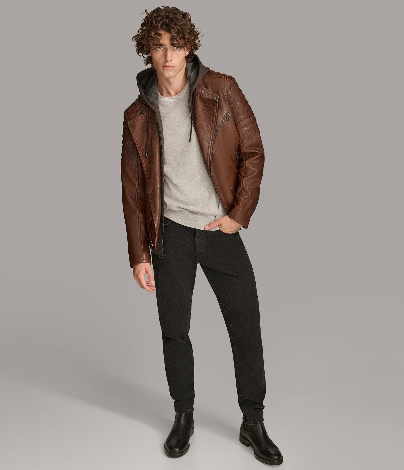 Andres Moto Jacket With Zip Off Hood
