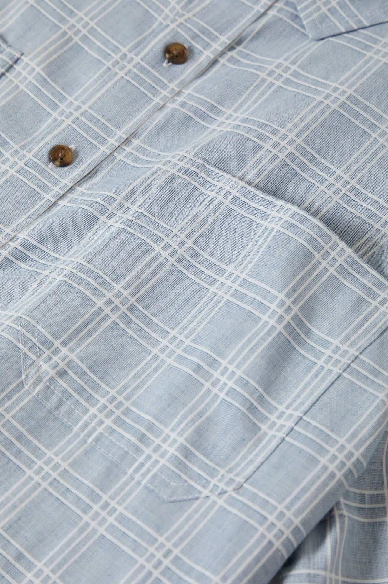 CRU Oxford Plaid Relaxed S/S Shirt - Light Blue/White Plaid
