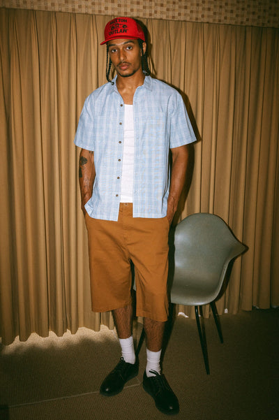 CRU Oxford Plaid Relaxed S/S Shirt - Light Blue/White Plaid