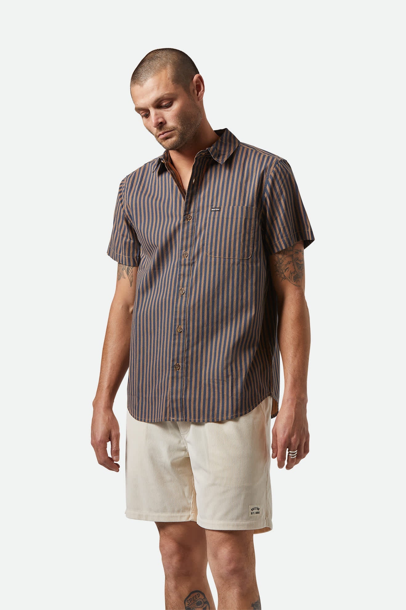 Charter Print S/S Shirt - Washed Blue/Sunnaked Stripe