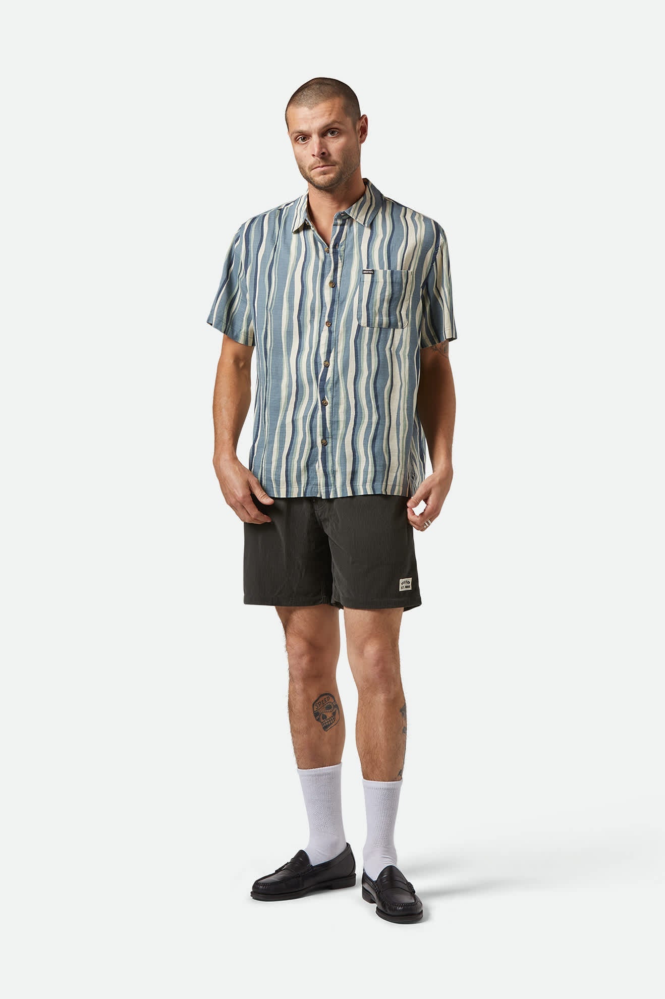 CRU Slub Relaxed S/S Shirt - Basalt Blue/Painterly Stripe